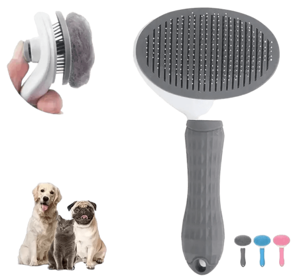 Deshedding Hair Brush with Handle and Button for Pet